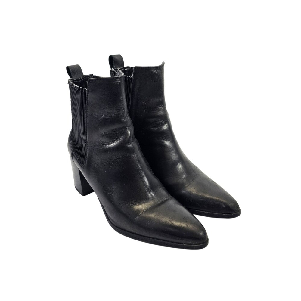 Zara Black Leather Pointed Toe Ankle Boots